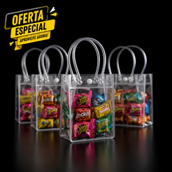Kit 5/10/15 Sacola Transparente PVC Reforçado com Alça e Botão para Lembrancinhas e Presentes