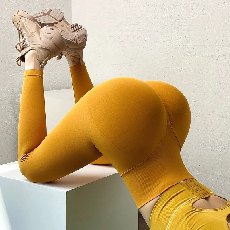 Sem Costura Calças De Yoga Mulheres Leggings De Fitness Bumbum Push Up — imagem 1