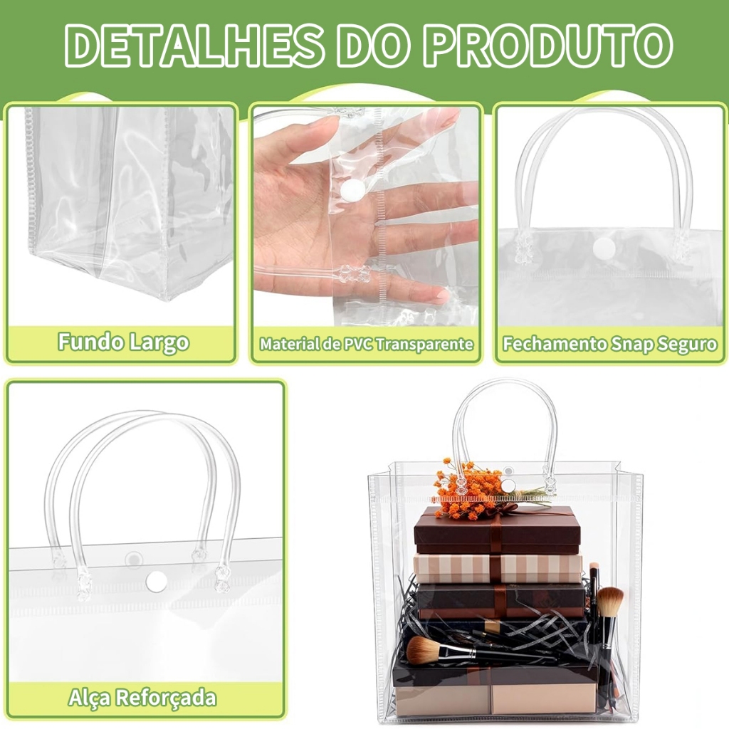 Kit 50 Bolsa Sacola Sacos De Presente Plástico Pvc Reutilizável PVC Lembrancinhas 28*28*12cm — imagem 2 de 2