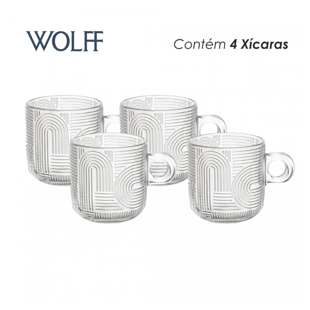 Conjunto 4 Xícaras de Vidro Frankfurt 100ml Wolff para Café Chá Cozinha Mesa Posta Decoração Sala Presente Elegante Nova · foto 2