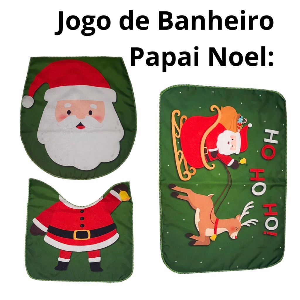 Jogo De Banheiro Kit Tapete 3 Peças Natal Estampado Papai Noel