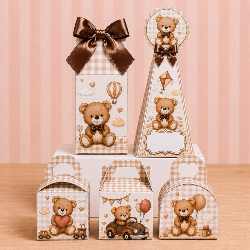 Caixinhas Personalizadas Urso Marrom Ursinho Festa Infantil | Lembrancinhas de Aniversário | Kit Festa