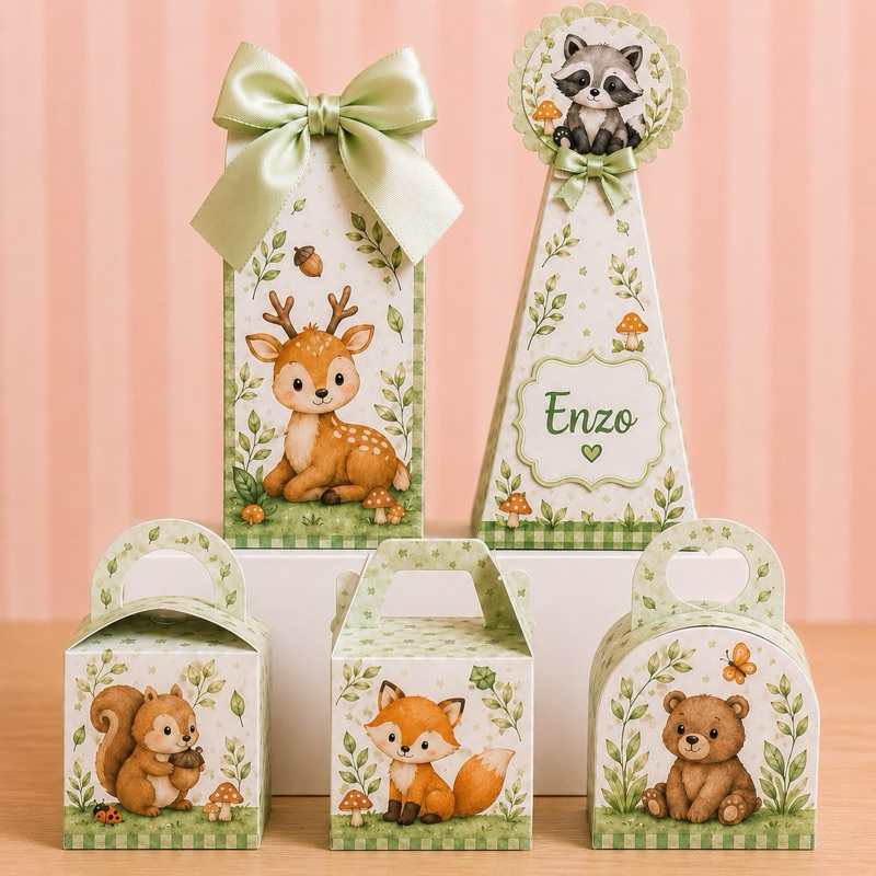Caixinhas Personalizadas Bosque Encantado Floresta menino Festa Infantil | Lembrancinhas de Aniversário | Kit Festa