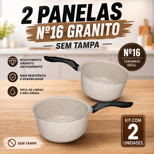 Kit Duas Panelas Nº 16 Antiaderente Teflon Cereja Luxo Dourado Sem Tampa