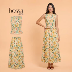 Lovito Bossa Conjunto Feminino Regata e Saia Longa Estampada Floral BLB15791609