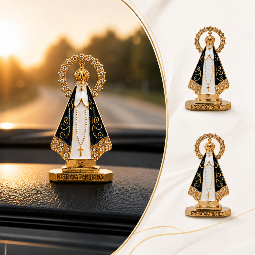 Nossa Senhora Aparecida com Coroa Imagem Santinha de Carro Caminhão Dourada Kit 1/2/3/4 Unidades