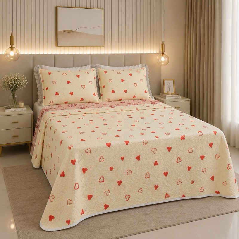 Kit Colcha cobre leito com 2 Fronhas casal queen dupla face estampada matelado