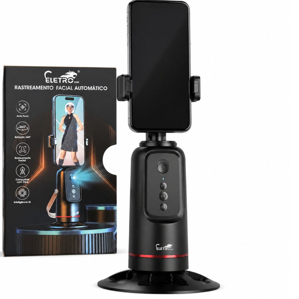 Gimbal Inteligente para Celular com Rastreamento Facial por IA, Rotação 360°, Luz LED e Controle por Gestos