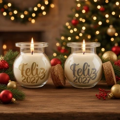 Vela Aromática Perfumada Réveillon - Feliz 2027 - Decorativa Bege e Cinza Presente - 50g - Rizzo