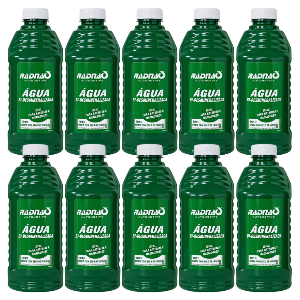 Kit 10 Água Bi Desmineralizada Radnaq Radiador Motor Bateria 1 Litro