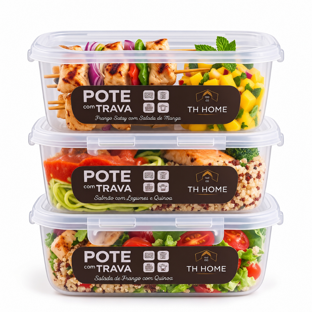 Kit C/ 3, 6, 9 ou 12 Pote Herméticos 750ml - Marmitas, Lanches, Fruta, Freezer, Micro Ondas, BPA Free - Praticidade
