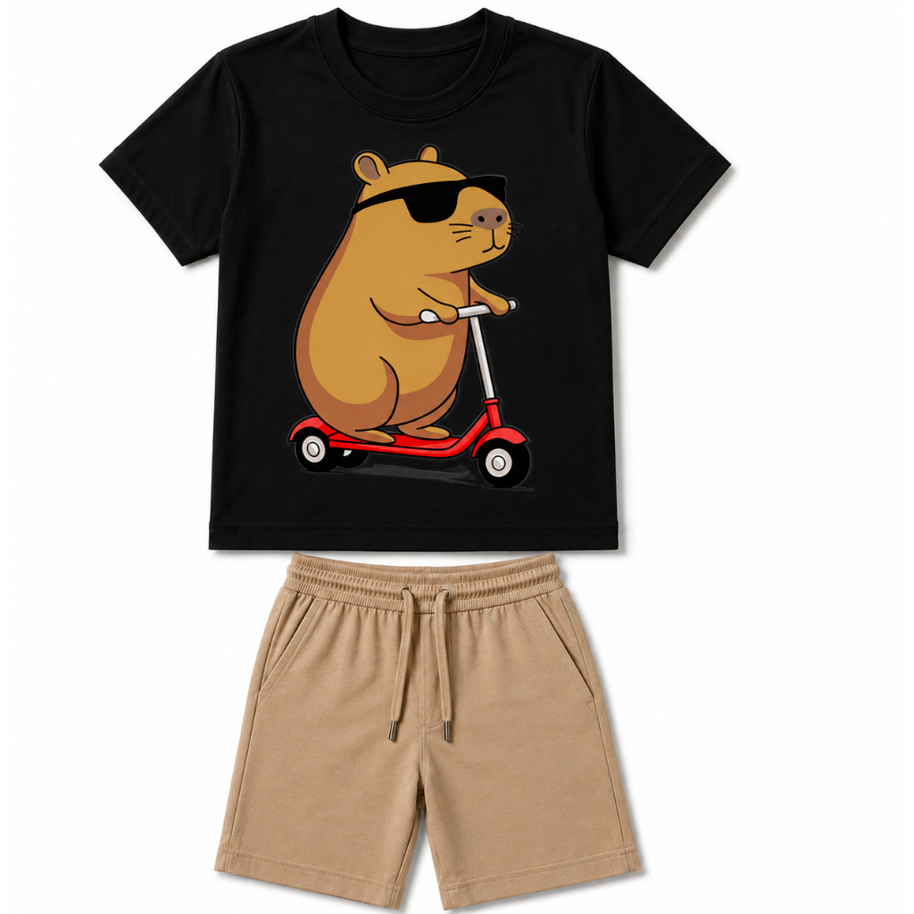 Conjunto Infantil Masculino Camiseta + Bermuda Moletinho Menino Roupa de Verão Casual Confortavel