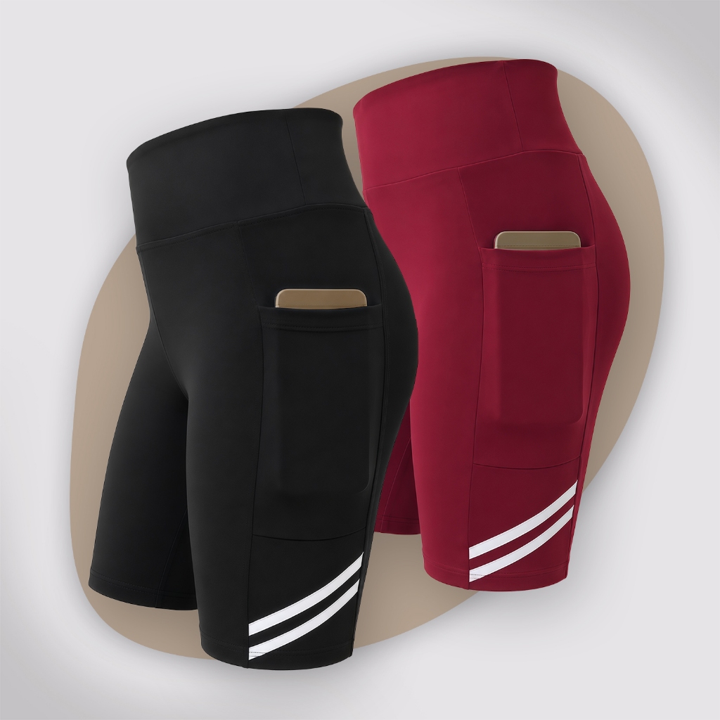 KIT 2 Bermuda Academia Feminina Grossa com Bolsos e Faixa Lateral Fitness Suplex Zero Transparência