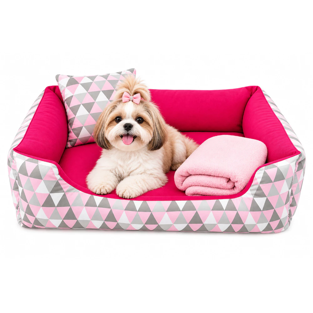 cama pet gato e cachorro até 5kg caminha luxo macia e resistente com ziper kit 3 pças cama,manta e almofada