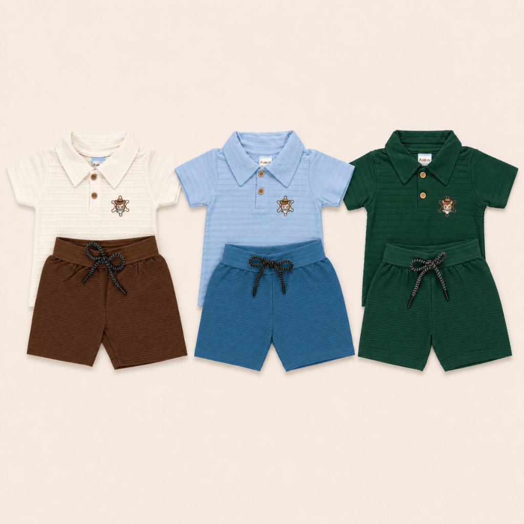 Conjunto Camiseta Polo Cavalinho e Bermuda Tamanho 1,2,3 Roupa de Menino Fantoni