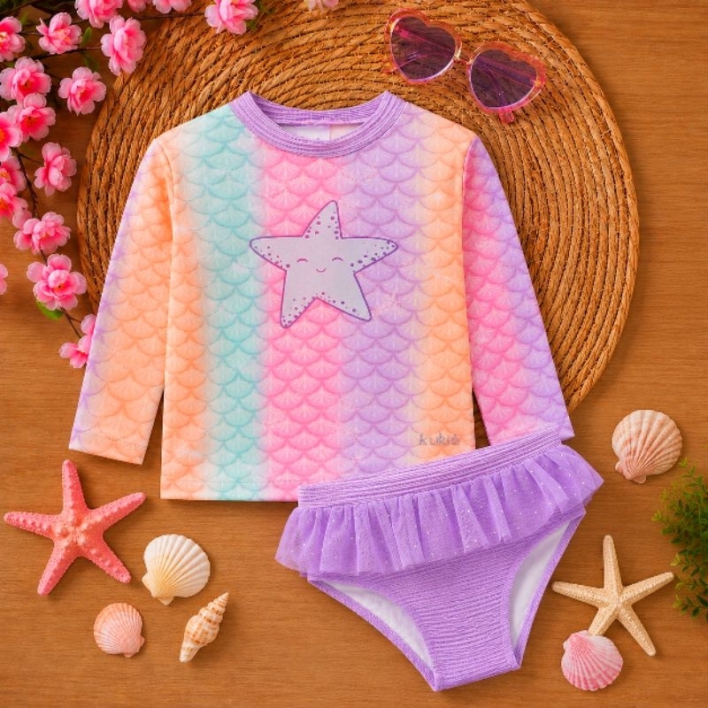 CONJUNTO INFANTIL DE BLUSA  COM PROTEÇÃO UV 50+ E CALCINHA BIQUÍNI KUKIÊ