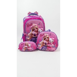 Kit Mochila Com Rodinhas da Barbie Para Menina 3D Com Lancheira E Estojo Resistente Para O Dia A Dia Escolar