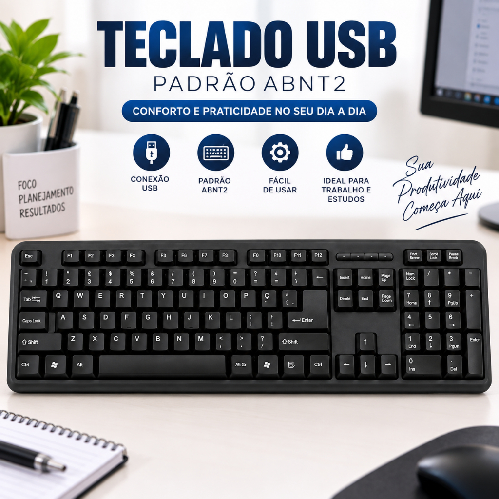 Teclado Usb Padrão ABNT2 Brasileiro Super Macio Notebook Pc Computador