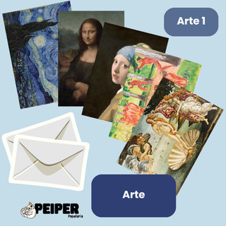 Cartão Postal Decorativo Obras de Arte 1 Pinturas Monet Van Gogh Munch Com Envelope Reciclato e Lacre Adesivo