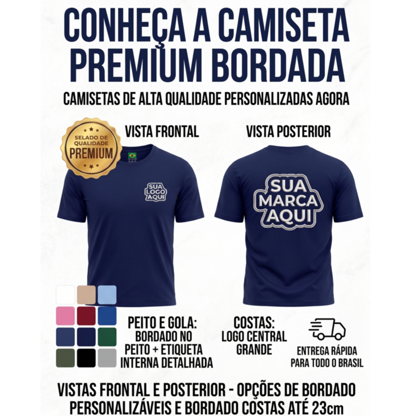 Camiseta Bordada Peito | Premium Camiseta Personalizada | Empresa Negocios Comercio