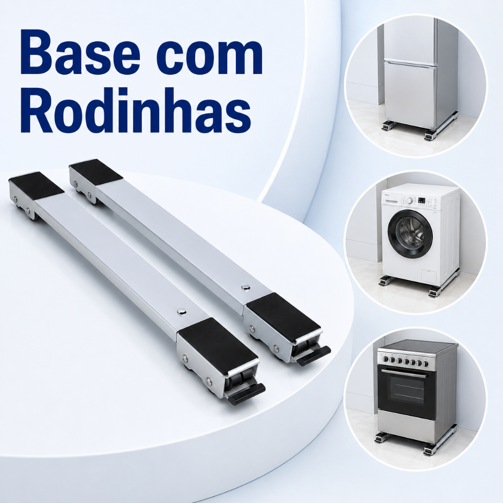 Par de Suporte Base Ajustável com Rodinhas para Geladeira Fogão Máquina de Lavar até 200 kg