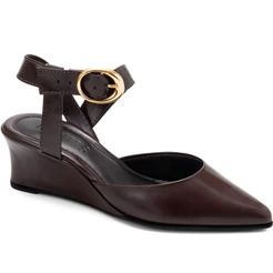 Scarpin Feminino Lumiss Anabela Salto Baixo Bico Fino Fivela Elegante Confortável