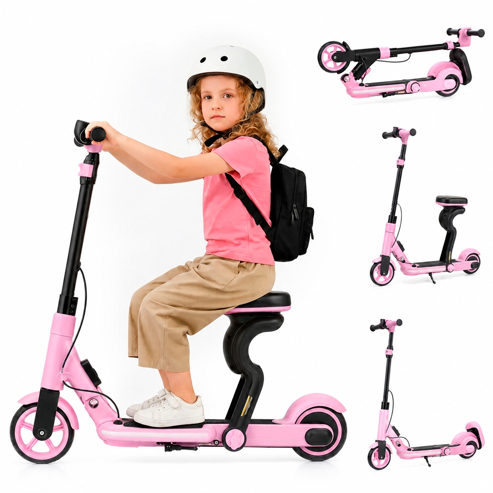 Patinete Elétrico Infantil Com Assento Dobrável 130W LED Suporta até 70kg