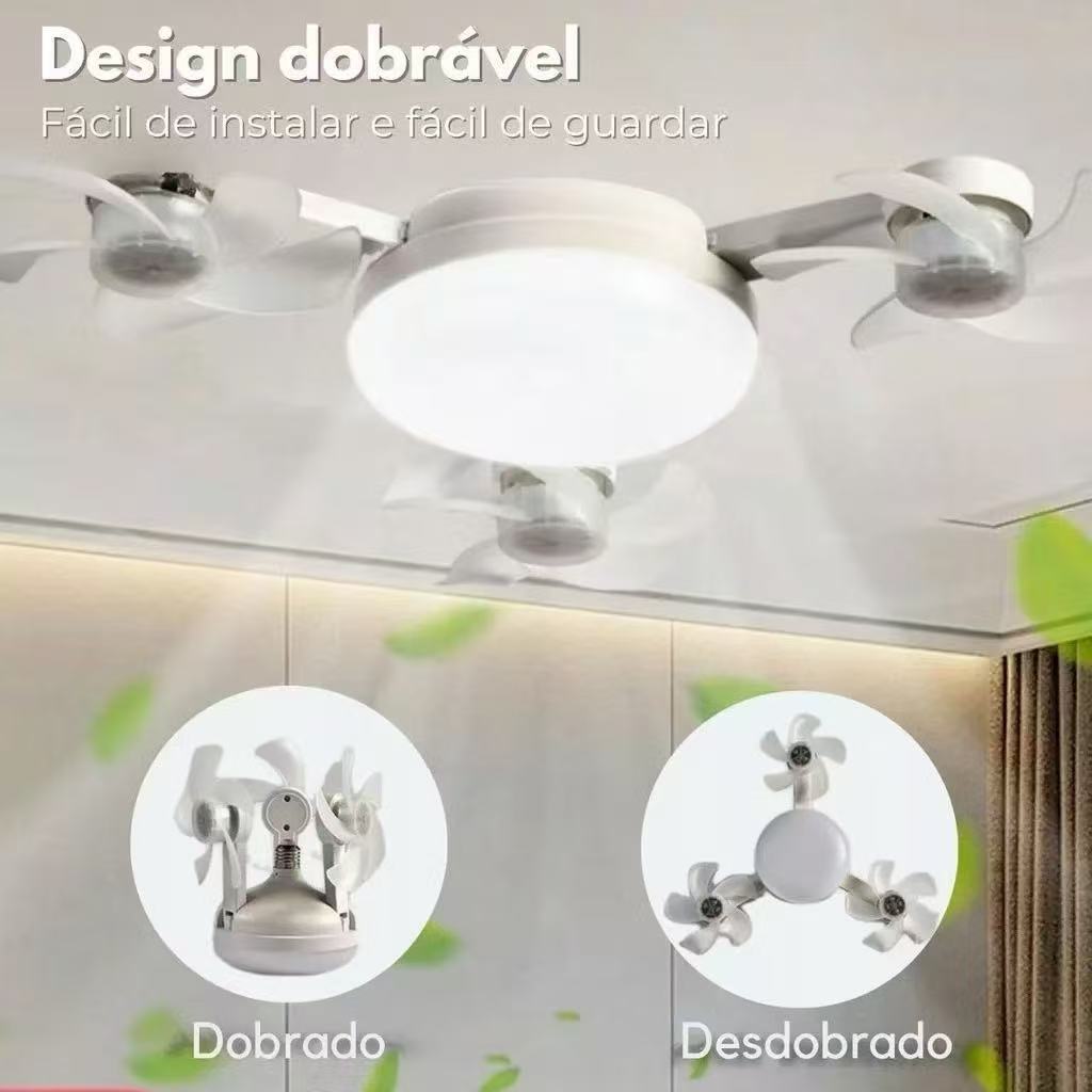 Ventilador Bivolt Teto Lustre LED 3 Temperaturas E27 Silencioso Controle Remoto 3 Mini Hélices Integradas Drone.