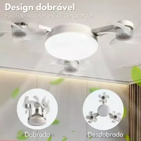 Ventilador Bivolt Teto Lustre LED 3 Temperaturas E27 Silencioso Controle Remoto 3 Mini Hélices Integradas Drone.