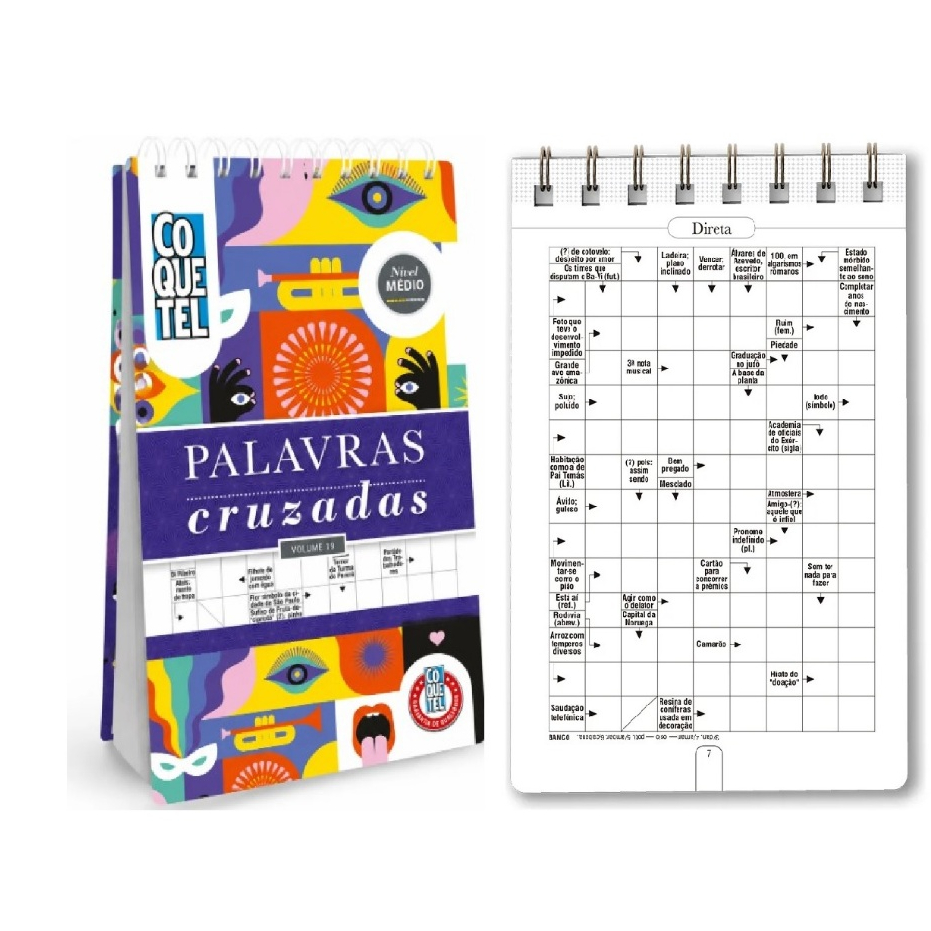 Livro Palavras Cruzadas Nível Médio Capa Dura Espiral Ed.19 Coquetel