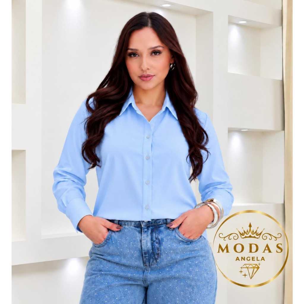 Camisa Feminina Social Liso manga Comprida leve Soltinho Elegante Moderno Blusa Camiseta Blusa Praia