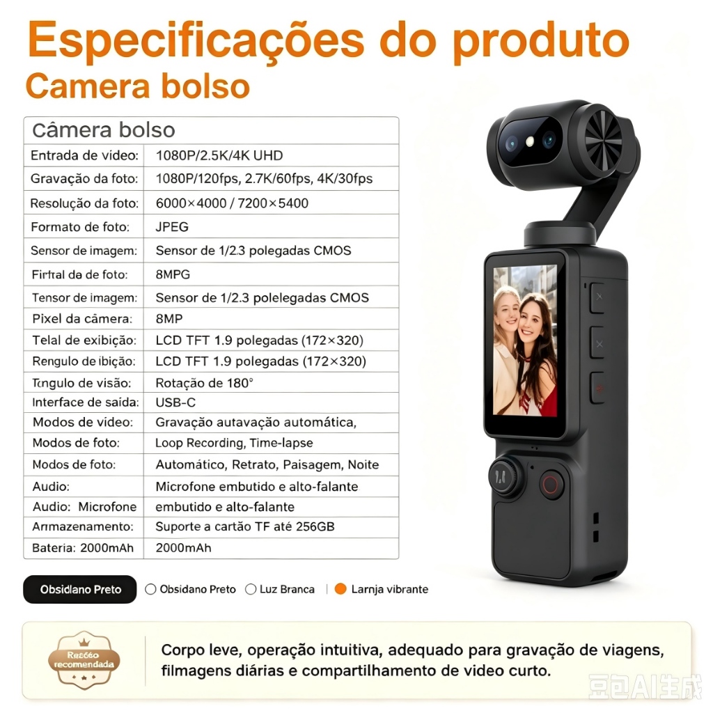 câmera de ação A30(32GB) 1080P Rotação de 180° | Vestível, Portátil, Gravador de Viagem e Ciclismo · foto 2