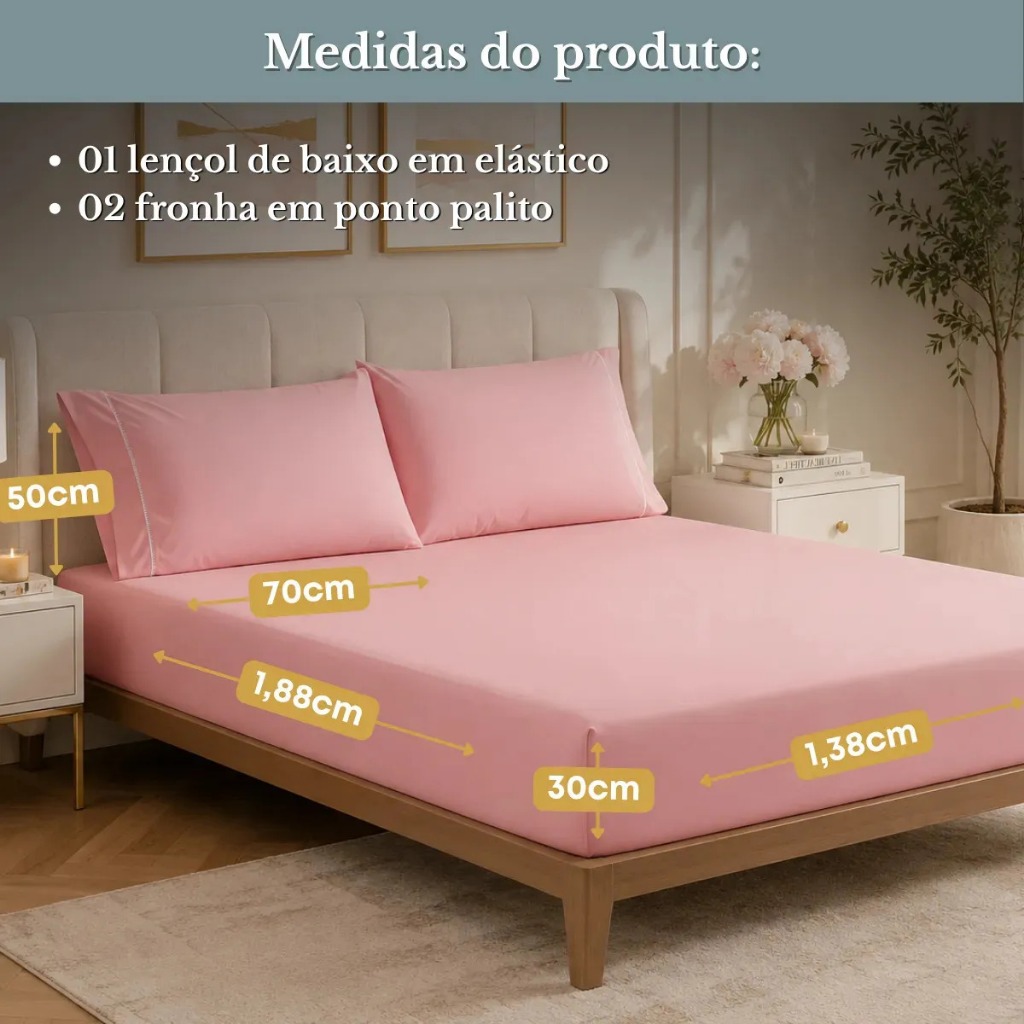 Kit Jogo De Lençol Casal 3 Peças Com Elastico  MicroPercal Macio E Confortável Toque Suave