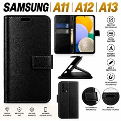 Capa Carteira Flip Magnética Samsung Galaxy A11 A12 A13 Preto+ Película 9D Privacidad