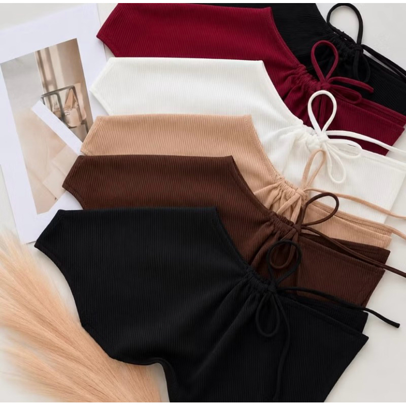 Blusa Feminina Drapeada Amarração Lateral Um Ombro Só Elegante Canelado Ribana de Algodão