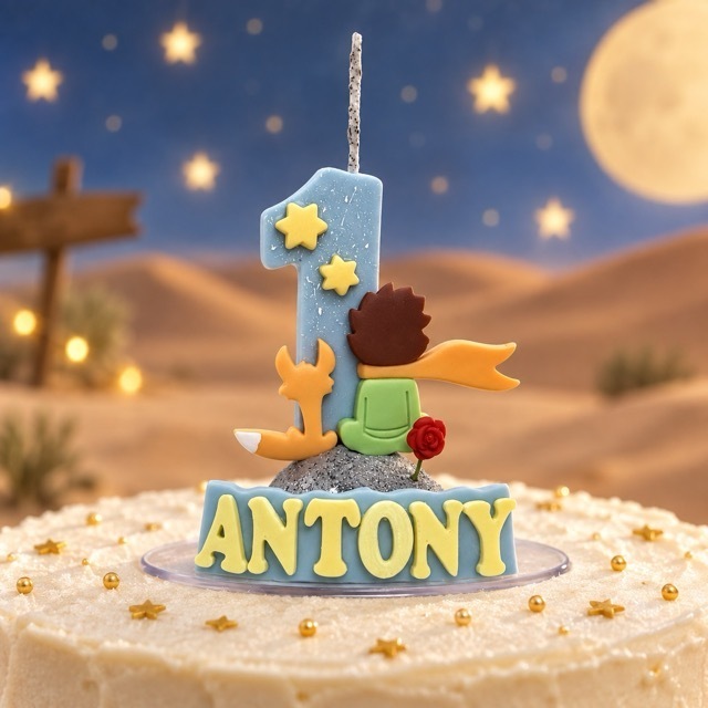 Vela Personalizada PEQUENO PRÍNCIPE / Aniversário Biscuit / Topo de Bolo -Azul Claro/Cabelo Castanho
