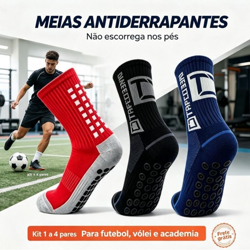Meias Antiderrapantes Cano Medio Futebol Vôlei Basquetebol Trilha Corrida Profissional Esportiva Grossa kits