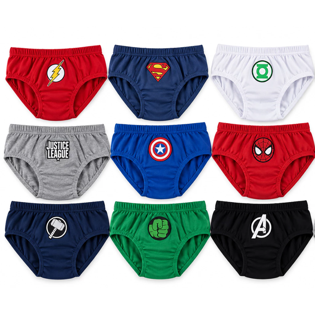 Kit 6 Cuecas Slip Infantil 100% Algodão Super Herois ou Desenhos Meninos Desfralde — imagem 1