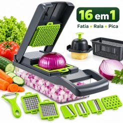Fatiador Ralador 16 em 1 Multifuncional com Lâminas Inox para Legumes Frutas e Verduras