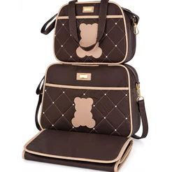 Kit Bolsa Maternidade 3 Peças Impermeável com Ursinho – Bolsa Grande, Bolsa Pequena e Trocador