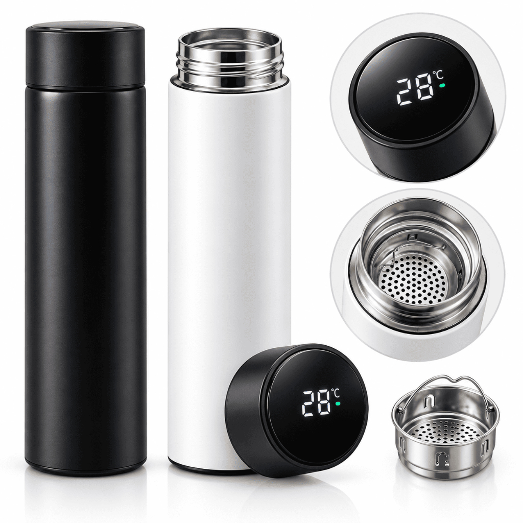 Kit com 2 garrafas térmicas Inox 500ml , garrafa térmica com display de temperatura na tampa , garrafa termica digital
