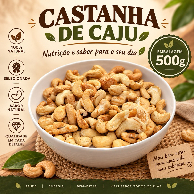 castanha de caju torrada 500g sabor e qualidade em um só produto .