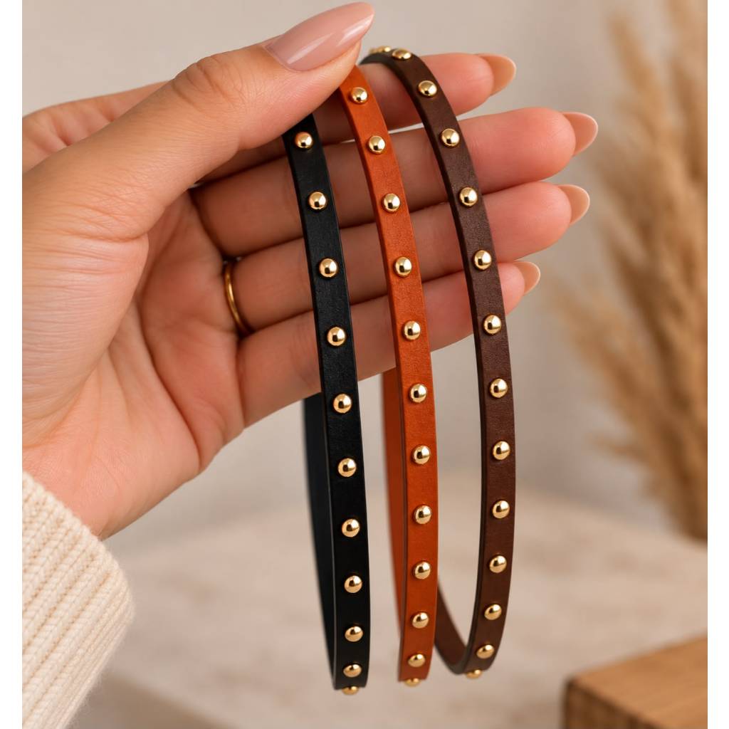 Chocker de camurça caramelo/marrom ou preta com tachas dourada 🌵wester cowntry 🌵 Colar Boiadeira lançamento Courinho B03
