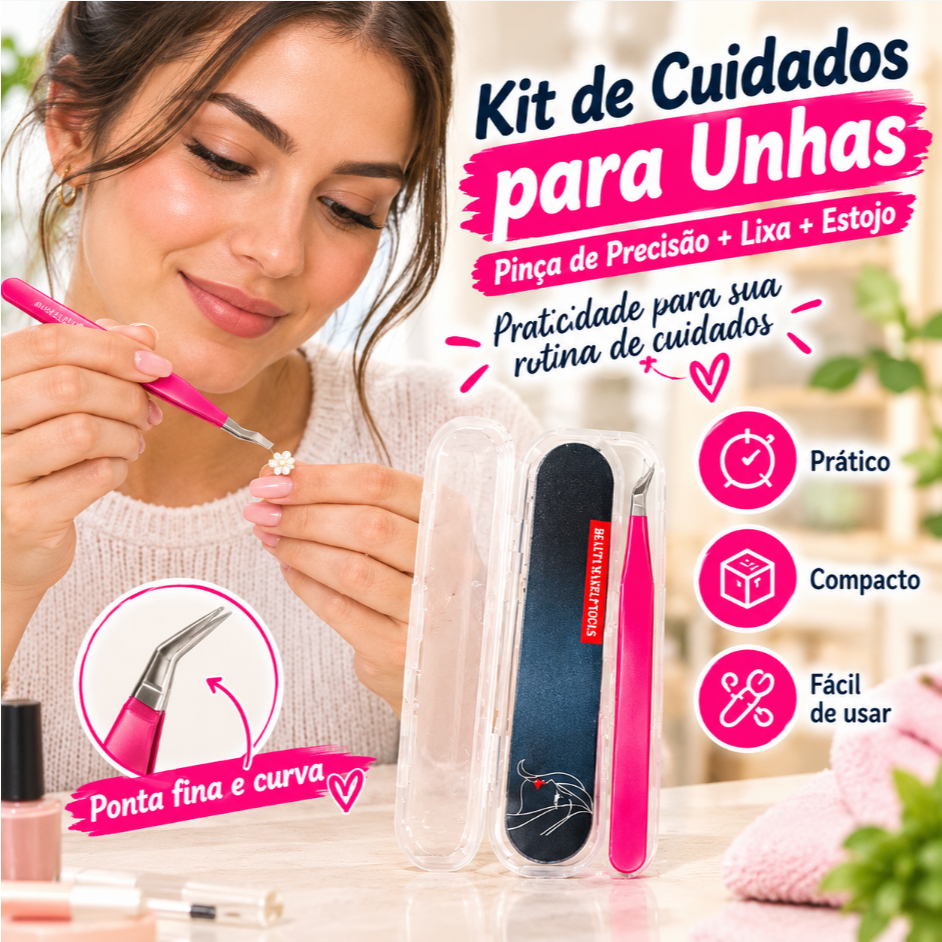 Kit de Cuidados para Unhas com Pinça de Precisão, Lixa para 