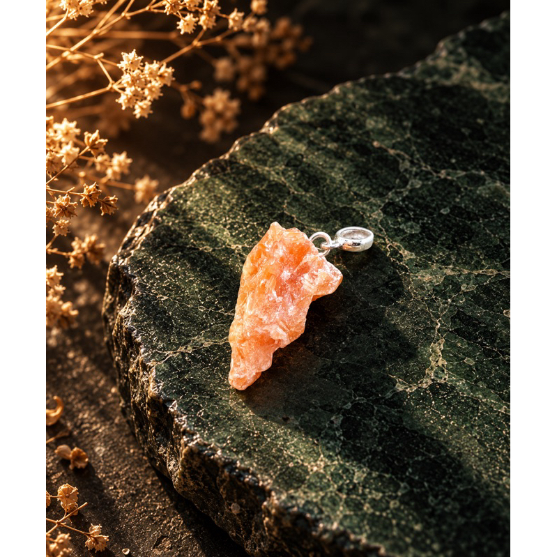 Pingente Pedra Natural Laranja em Prata 925 Elegante
