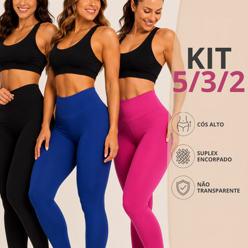 Kit com 5/3/2 Legging Feminina Academia Cintura Alta Suplex Fitness Sem Transparência Corrida Caminhada
