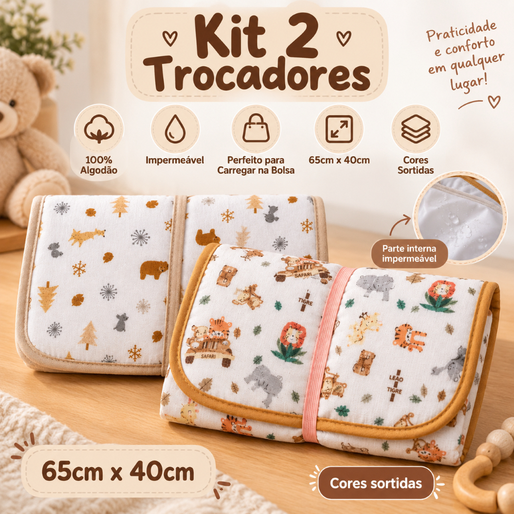 Kit 2 Trocador Fralda Bebe Infantil Portátil Enxoval Bolsa Cômoda Impermeável Sortido