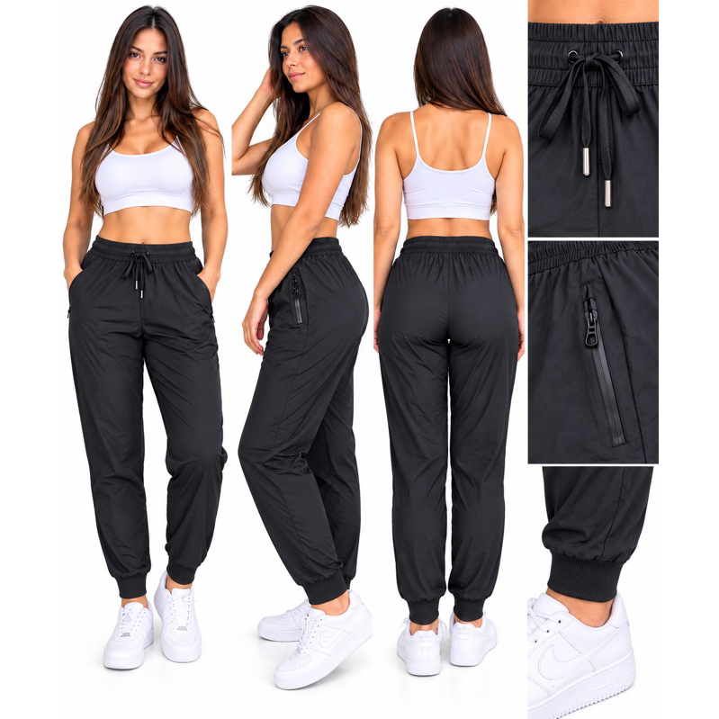 Calça Jogger Feminina Academia Fitness Poliamida Elastano com Bolsos Zíper Esportiva