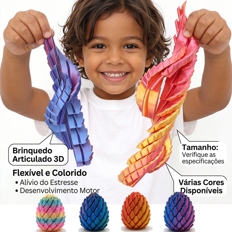Ovo Dragão Articulado 3D | Fidget Sensorial Antiestresse + Gradiente