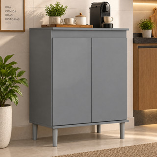 Balcão para Micro-ondas para Cozinha Multiuso em MDP/MDF com Espaço para Forno Elétrico e Utensílios Domésticos - Cinza
